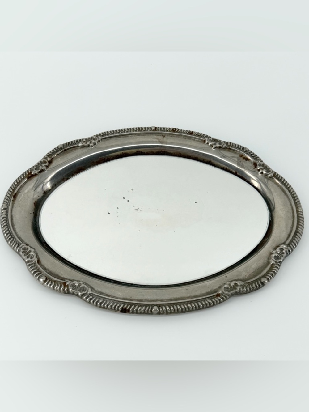 Vintage Hollywood Regency Mirror Vanity Tray Ornate Silver Filigree Back 1960s